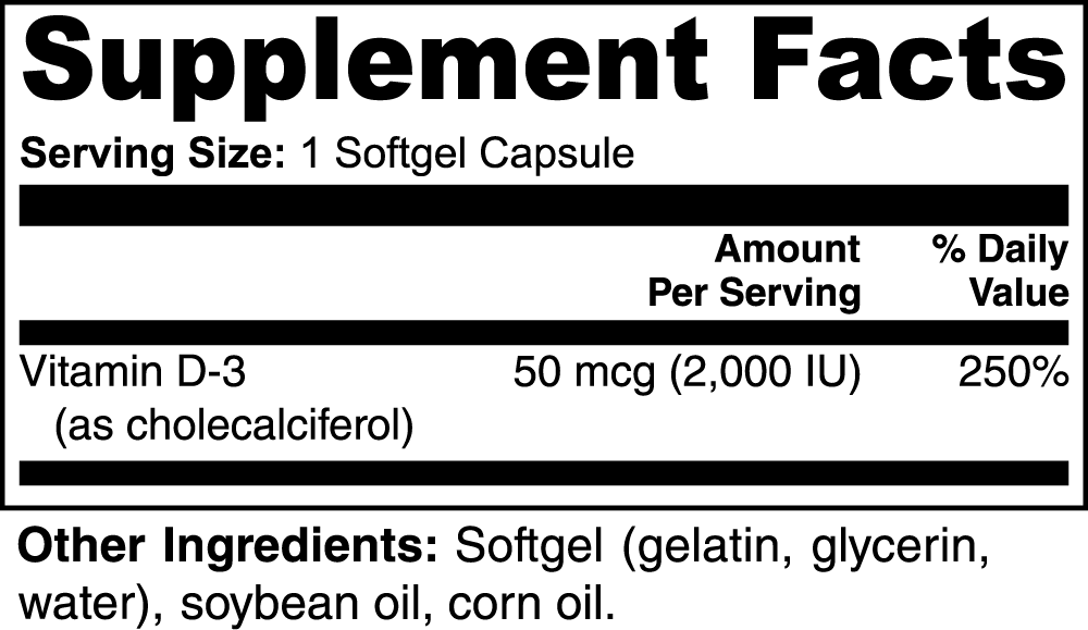 Vitamin D3 2,000 IU - 100 Softgels