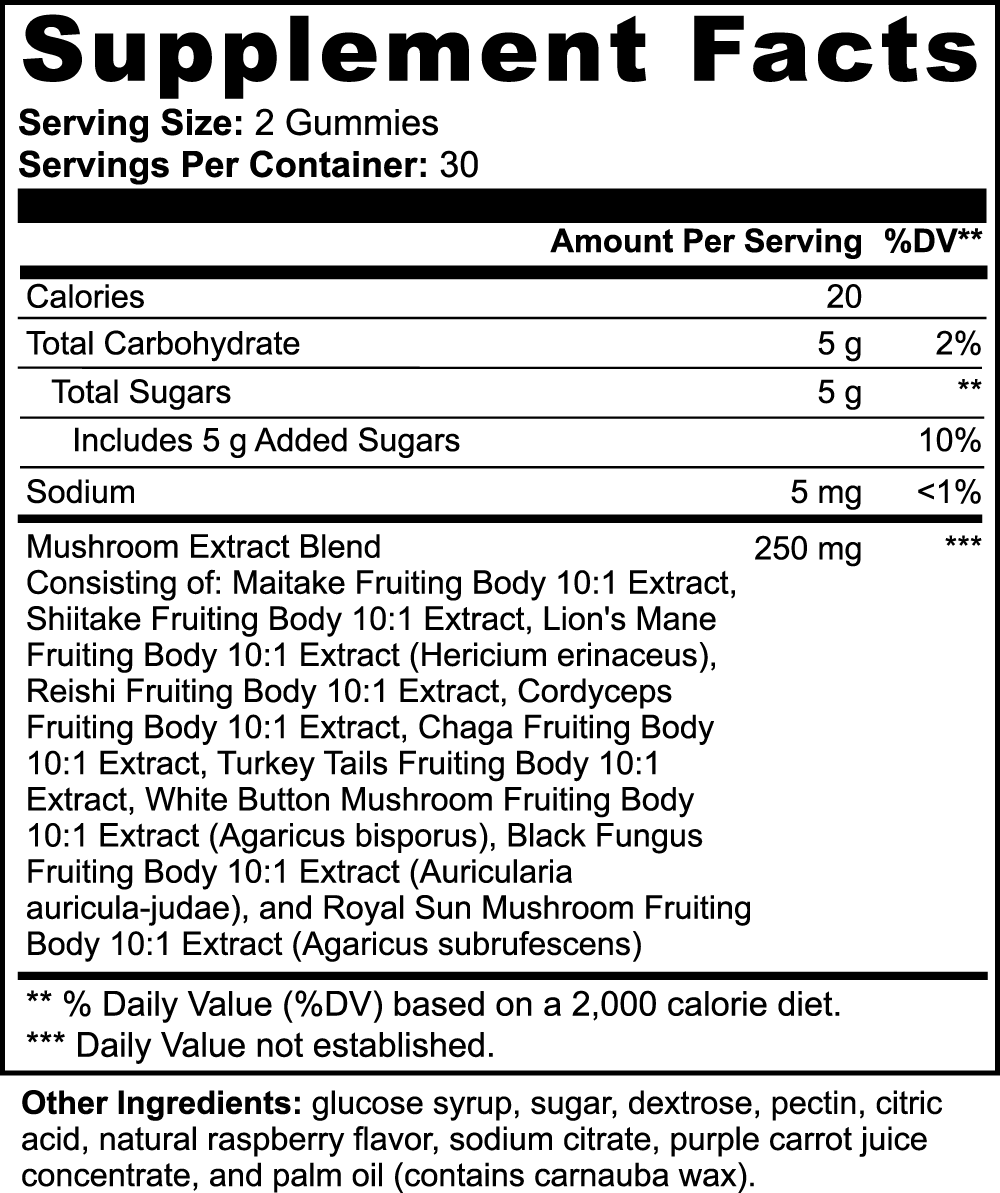 Mushroom Extract Complex Gummies - 60 Gummies