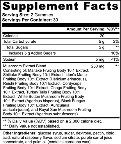 Mushroom Extract Complex Gummies - 60 Gummies